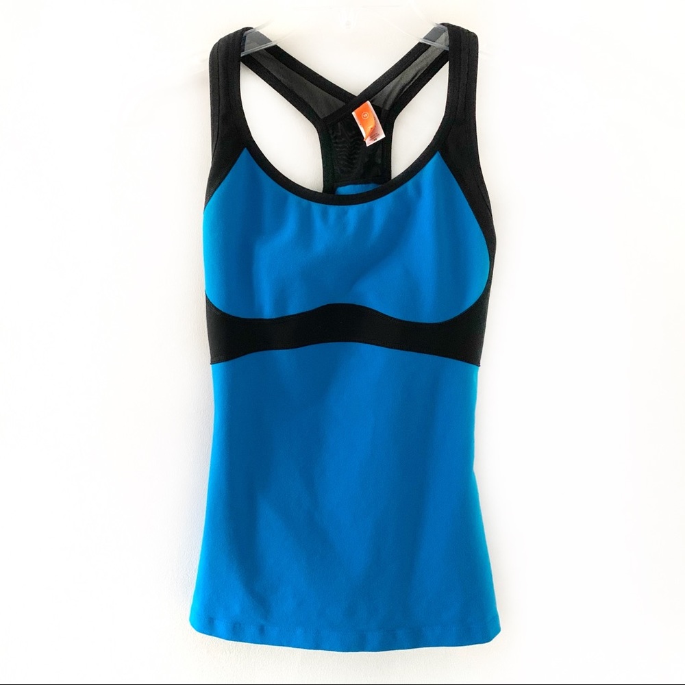 Lucy Activewear Workout Racerback Built in Bra Blue/Black Tank Top Sz XS